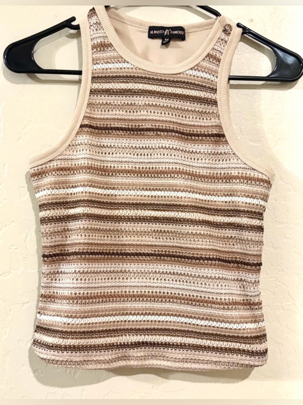 Almost Famous Striped Knit Tank Top Brown Beige Boho Y2K- Size M